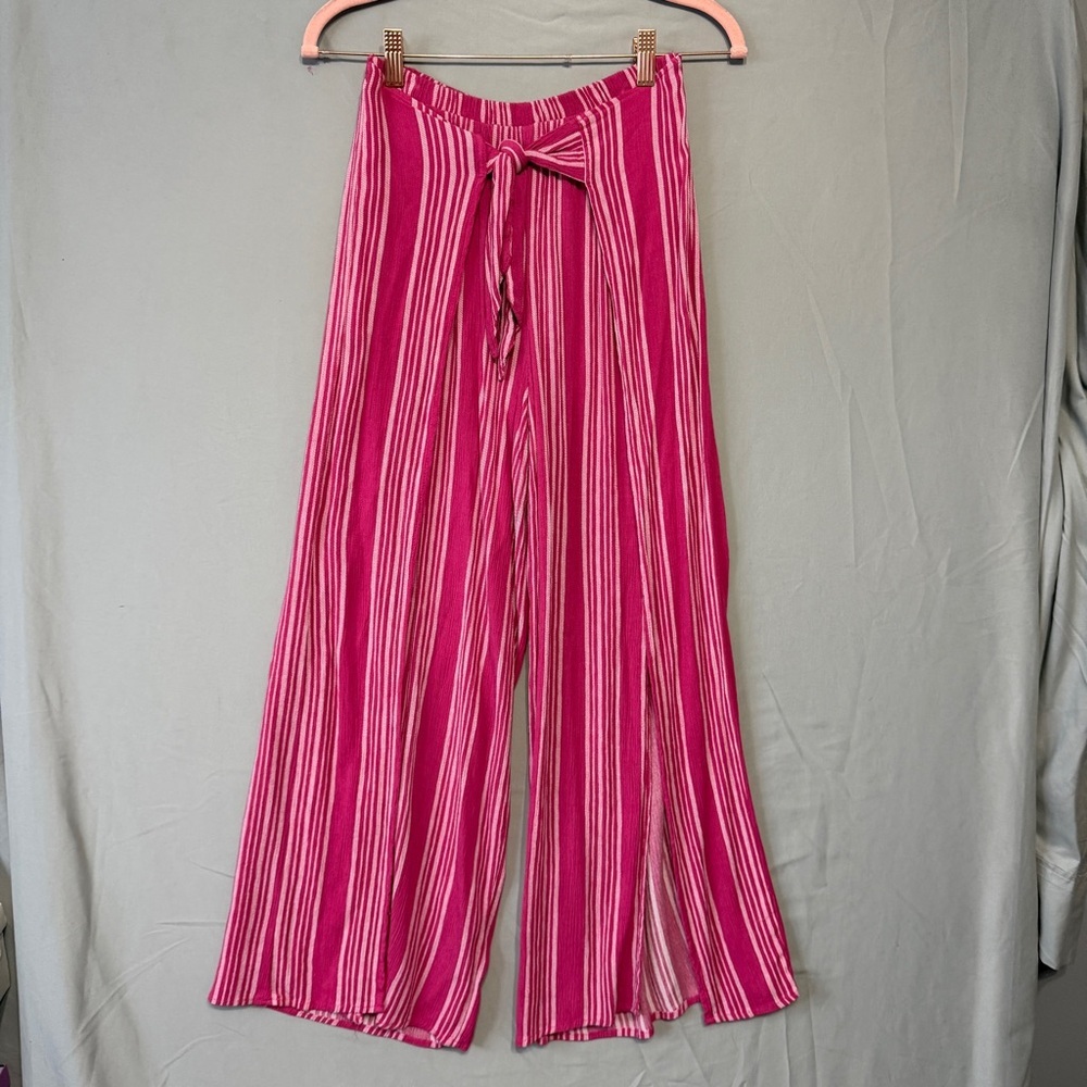 NoBo Womens Striped Wide-Leg Swim Cover Up Pants Size M Pink Split Leg Beach